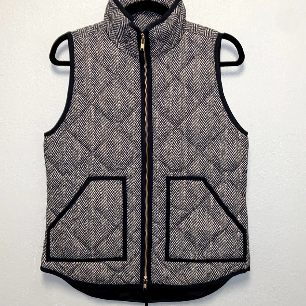 J. Crew Black White Herringbone Pockets Layering Quilted Vest